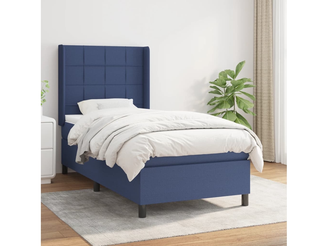 Vidaxl Cama Com Molas/colchão 80x200 Cm Tecido Azul