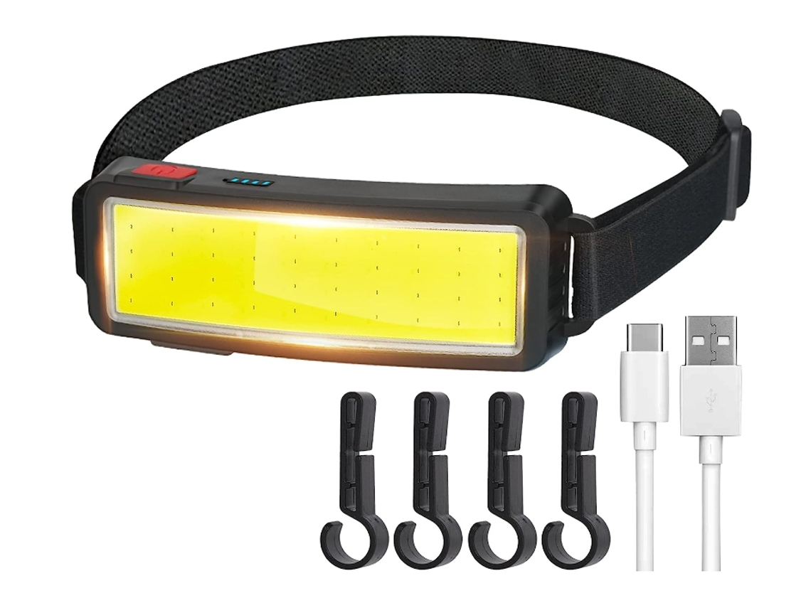 Farol Led Lanterna 1200 Lumen Usb Recarregável Cob Holofote Leve Farol À Prova D'Água Luz de Trabalho para Capacete Preto YIZHOOD