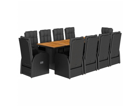 11 Peças Conjunto De Jantar Para Jardim Com Almofadões Vime Pe Preto Clicnbuy