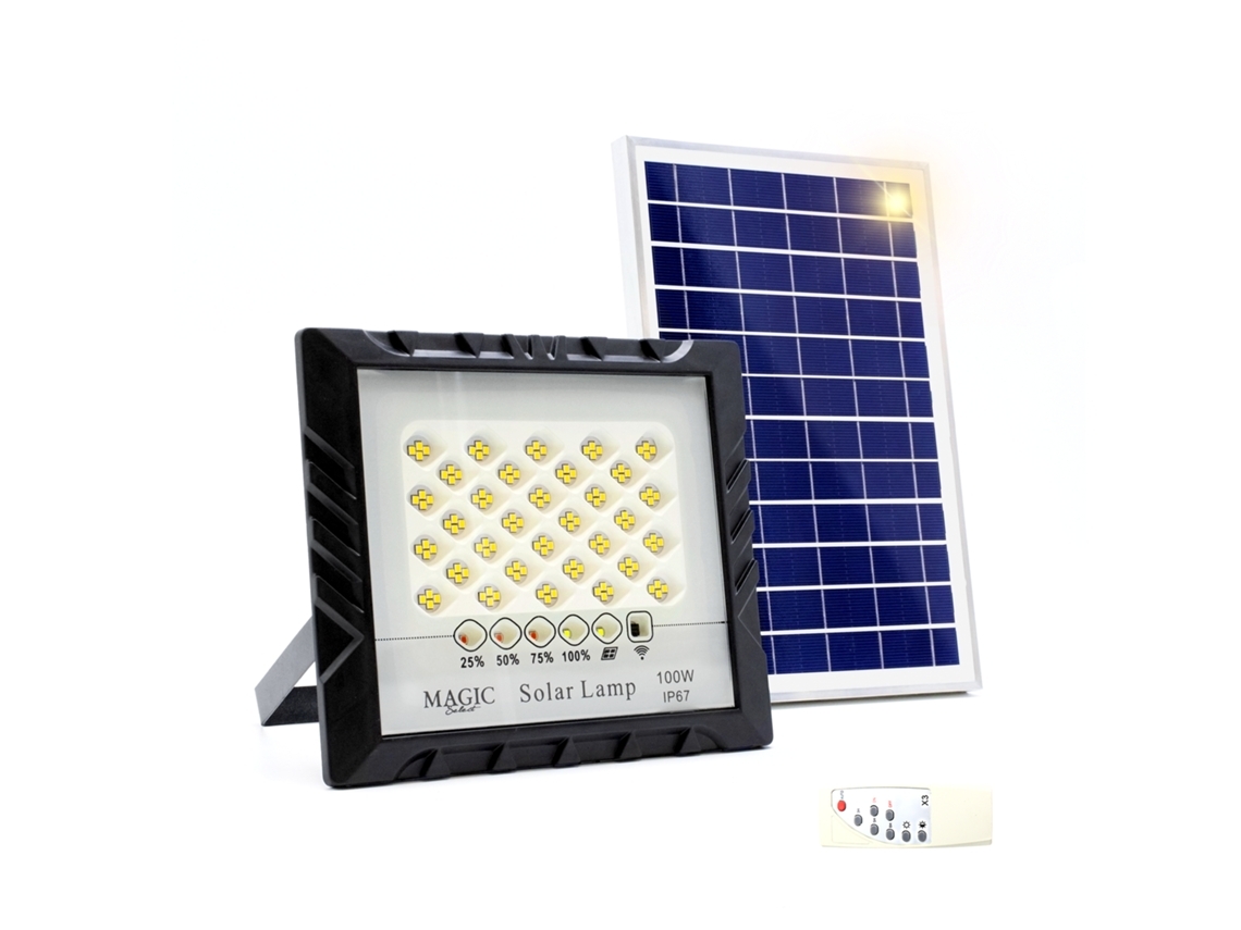 Projetor Led De 128 Polegadas De 100 W, Com Painéis Solares E Controlador.