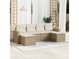 Vidaxl 6 Pcs Conjunto De Sofás P/ Jardim Com Almofadões Vime Pe Bege