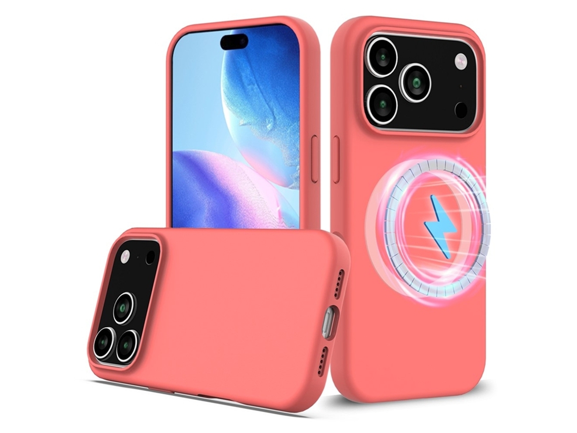 Capa Para Iphone 17 Pro Magsafe Em Silicone Anti-queda - Rosa Choque