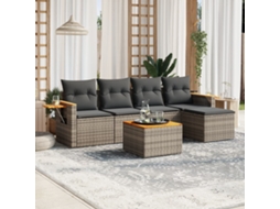 Vidaxl 6 Pcs Conjunto Sofás De Jardim Com Almofadões Vime Cinzento