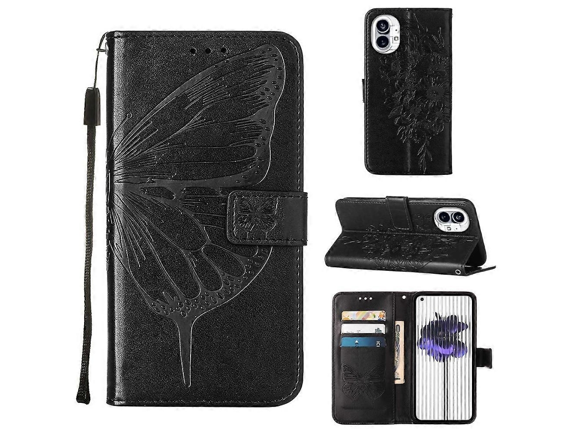 Capa De Celular For Nothing Phone 1 Em Couro Com Estampa De Borboleta