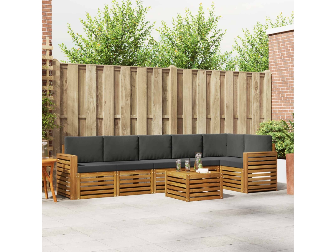 Vidaxl Conjunto De Sofá Sectional 7 Pcs Natural E Antracite