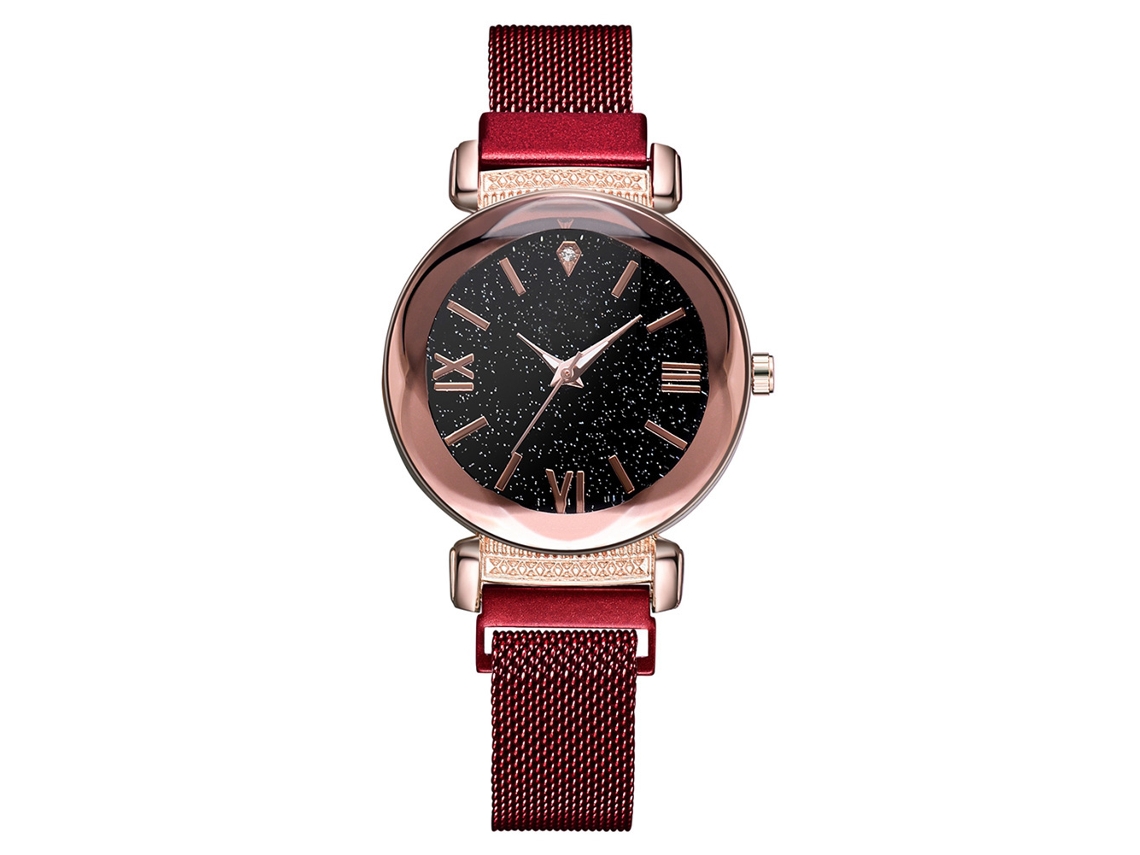 Relógio de Pulso Feminino Casual de Quartzo com Pulseira de Liga e Strass (vermelho)
