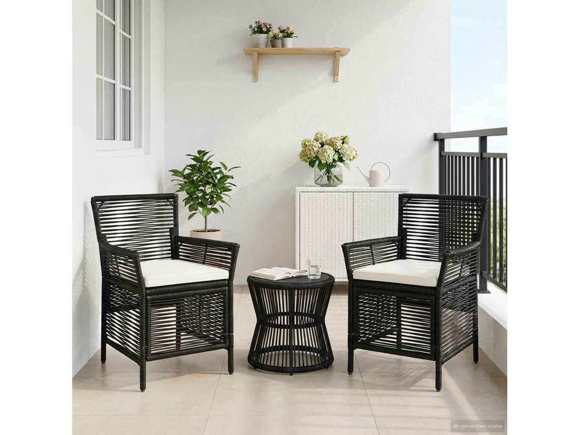Vidaxl Cadeira Para Exterior 2 Unid. Preto E Creme Vime Pe