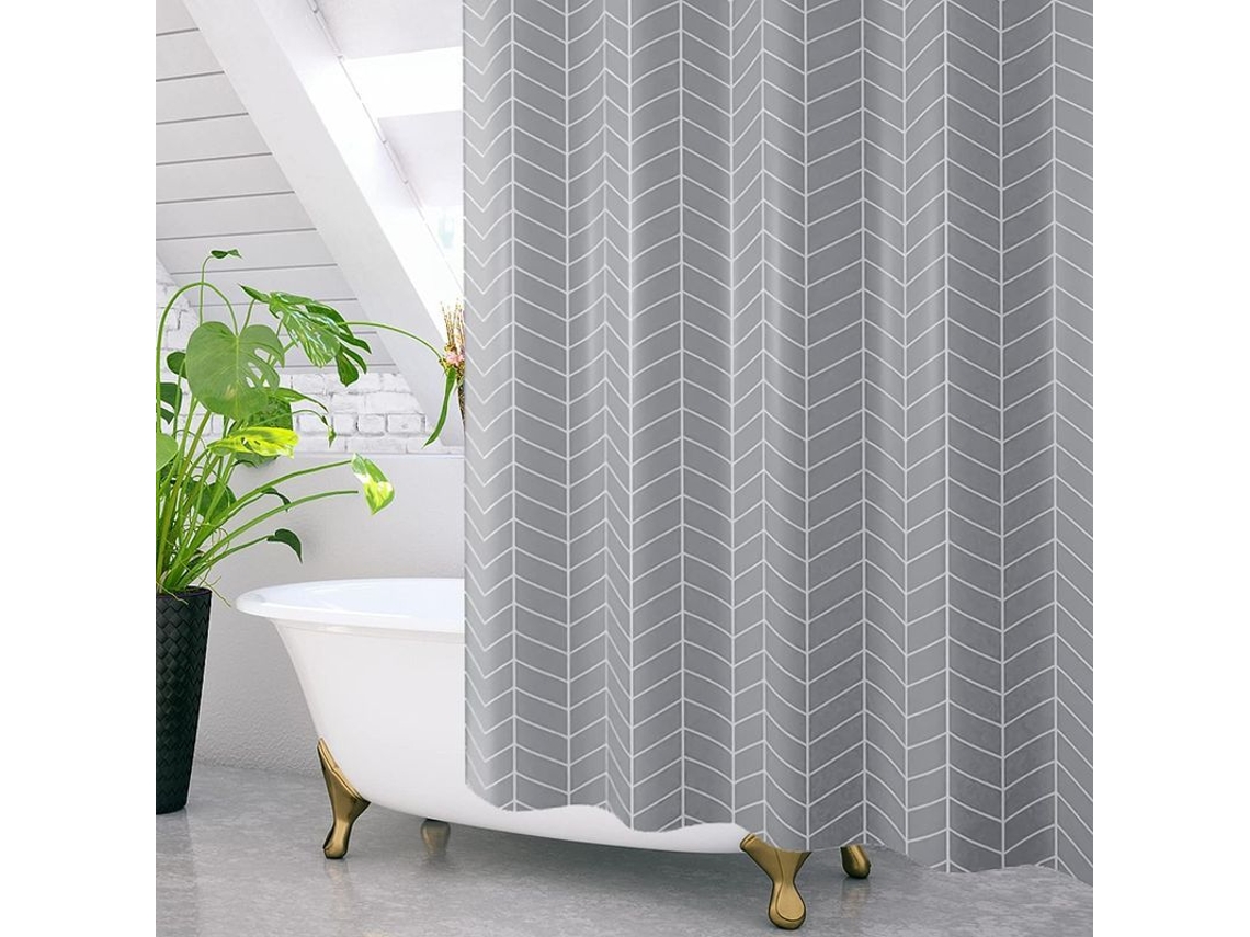 Cortina de Banho Nova Line 180x200cm impermeável poliéster lavável à máquina com 12 ganchos cinza