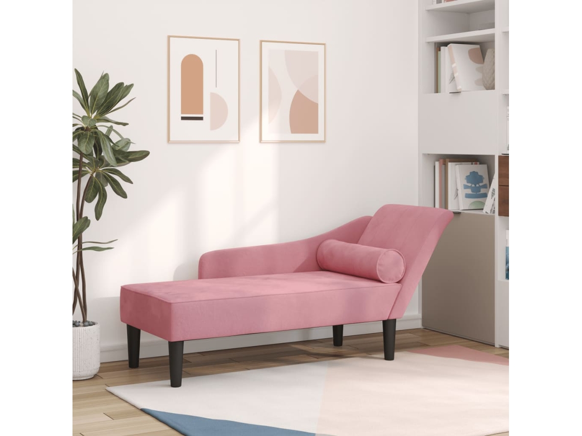 Vidaxl Chaise Longue Com Almofadões Veludo Rosa