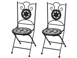 Vidaxl Cadeiras De Bistrô Dobráveis 2 Pcs Cerâmica Preto E Branco