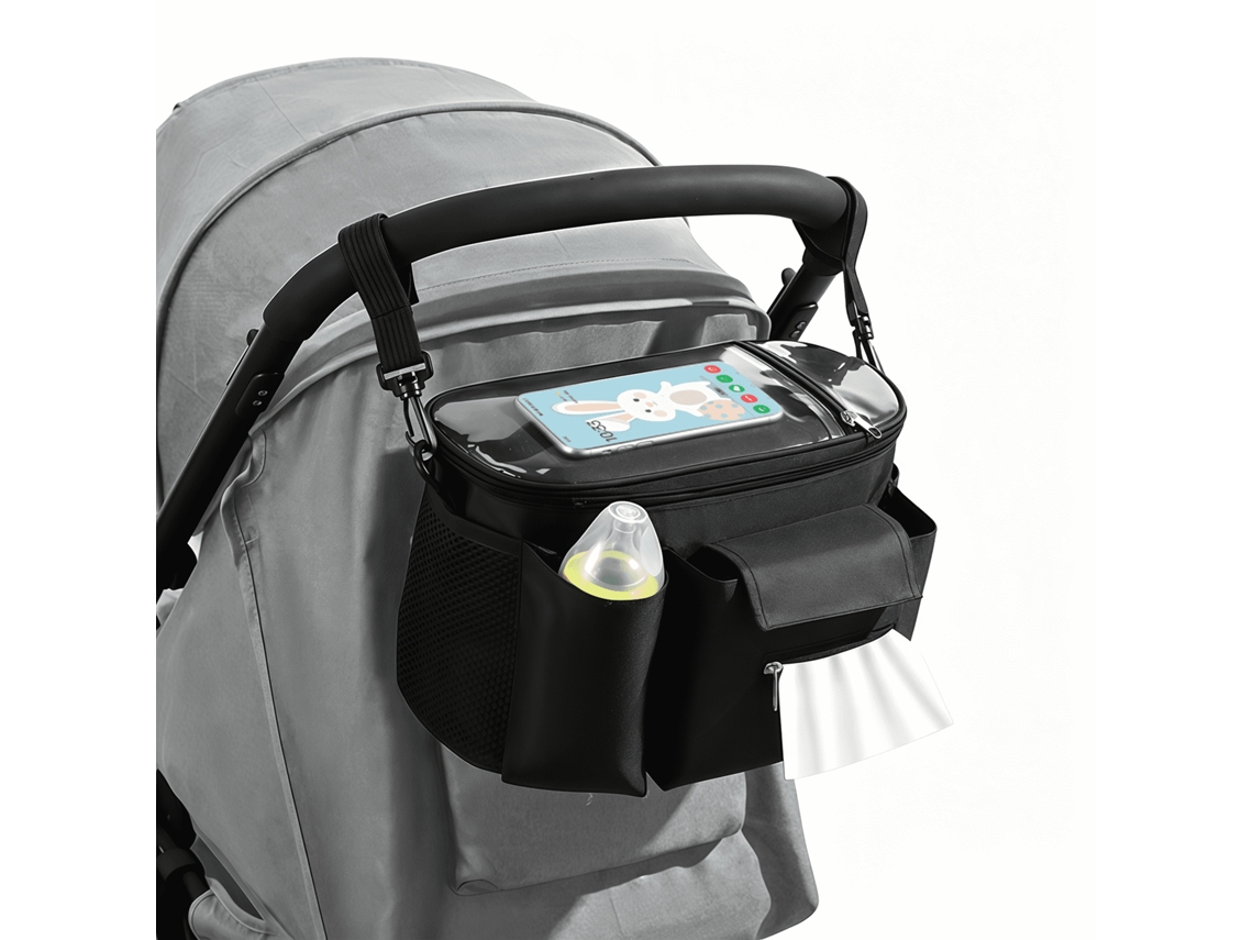 Bolsa Organizadora Impermeável Para Carrinho De Bebé Com Vários Bolsos, Dispensador De Lenços E Suportes Para Biberão/telemóvel.