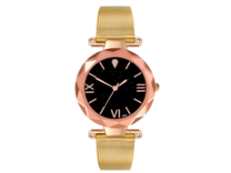 Relógio de Pulso Feminino de Quartzo com Números Romanos e Dial Estrelar Redondo (ouro)
