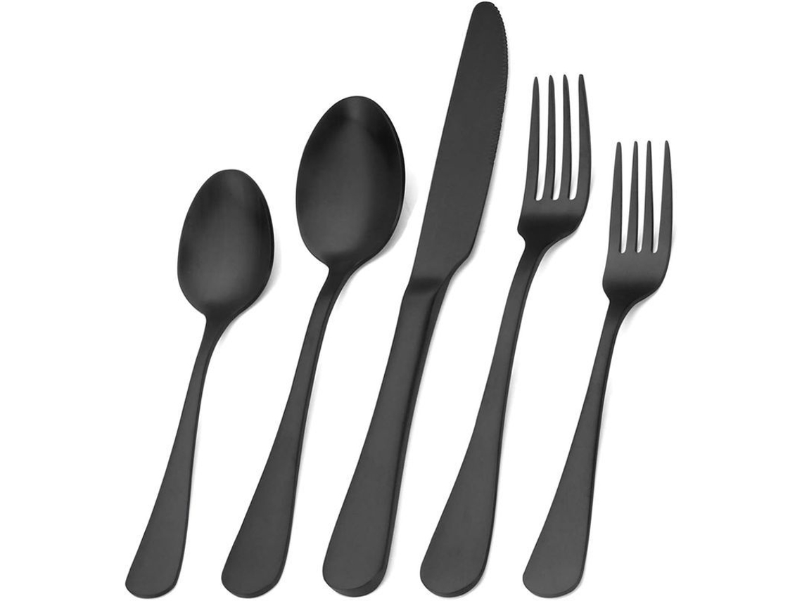 2026 set de Talheres de Aço Inoxidável com 5 Peças, Utensílios de Cozinha, Seguro para Lava louças, para Casa e Restaurante, Preto