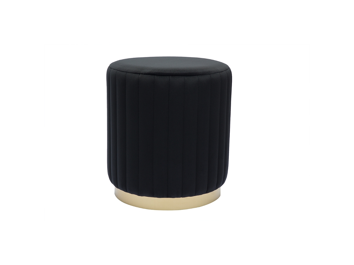 Pufe redondo em veludo preto e metal dourado D40 cm DONA MILIBOO