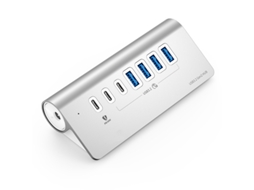 Yizhood 10 Gbps Usb 3.2 Hub Alumínio Superspeed Powered PD60W Carregador Tipo C Divisor Prata Docking Station