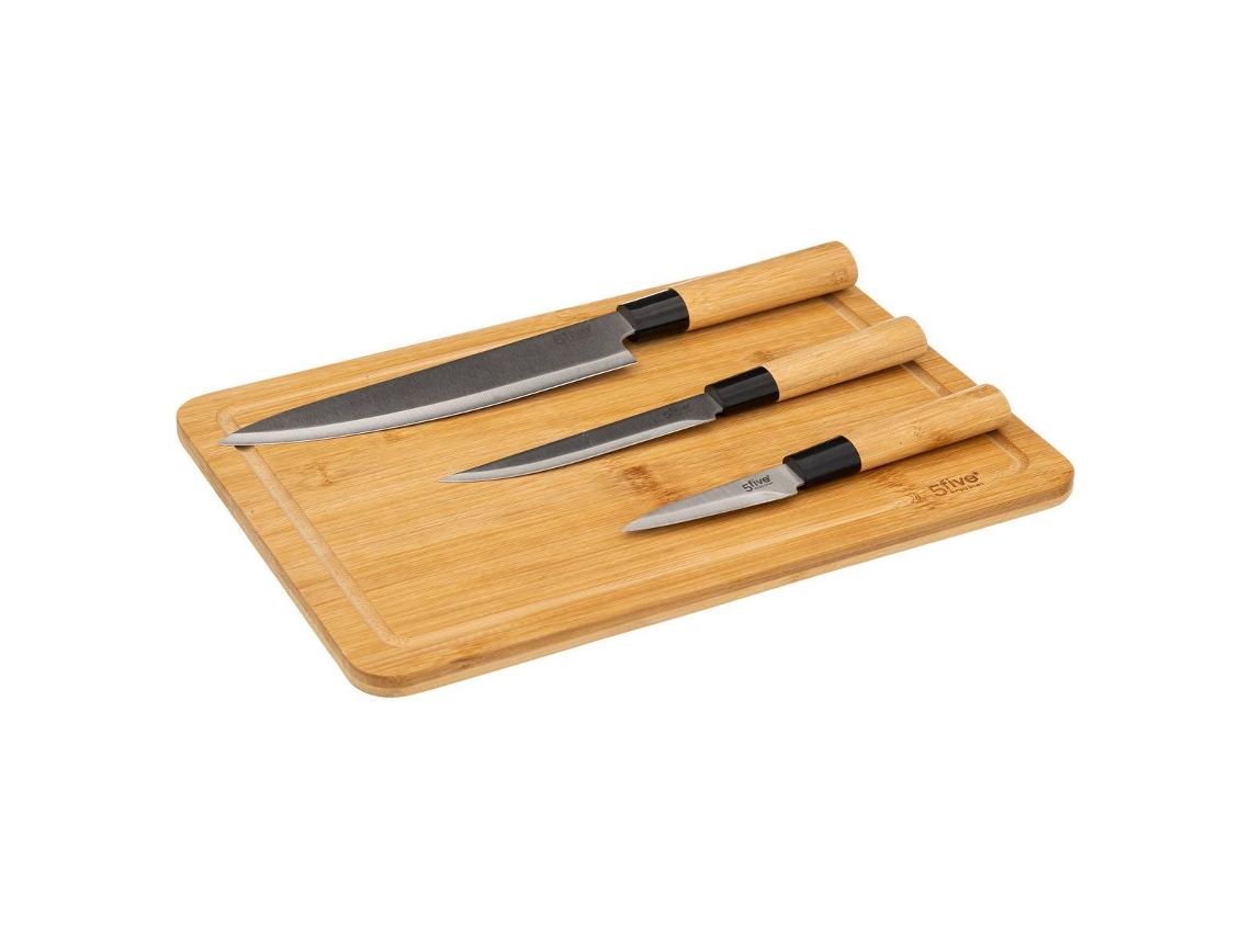 Tábua de Cortar com 3 Facas para Cozinha Conjunto Bambu NORTHIX