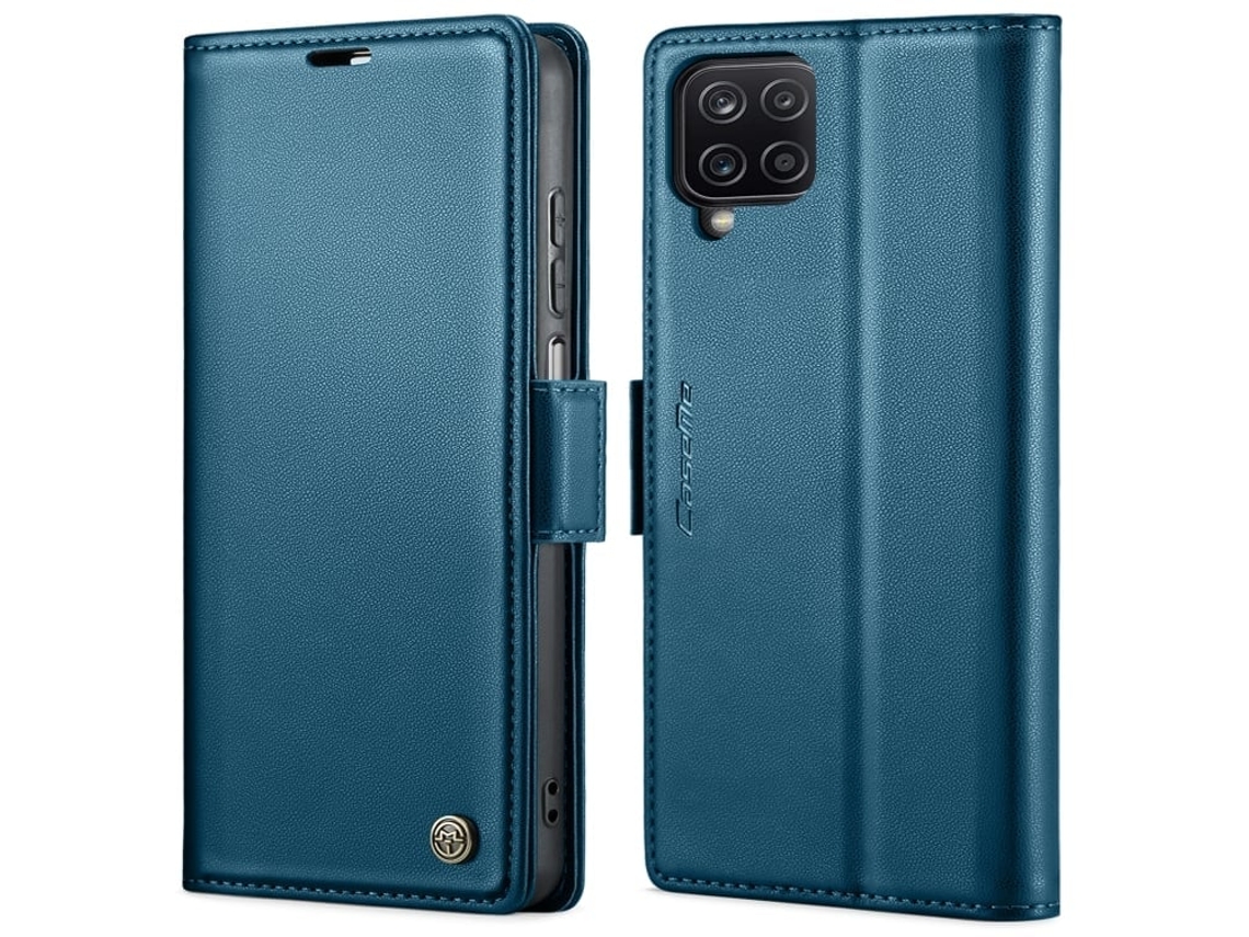 Capa Para Samsung Galaxy A12 5g Borboleta Fivela Litchi Textura De Telefone De Couro Rfid Antirroubo Azul