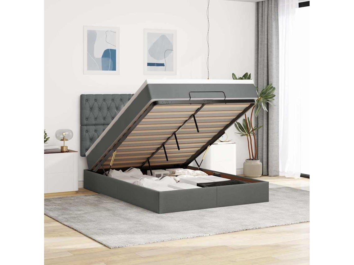 Vidaxl Estrutura de Cama Otomana com Colchão 140x190cm Cinzento Escuro