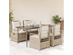 Vidaxl 5 Pcs Conjunto De Jantar P/ Jardim Com Almofadões Vime Pe Bege