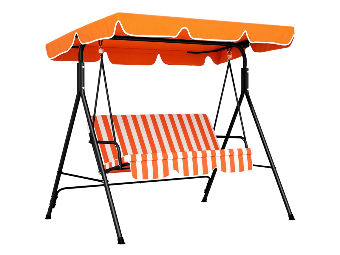 Baloiço De Laranja Jardim Externo 3 Lugares Com Cobertura Ajustável E Estrutura Aço 172x110x153 Cm
