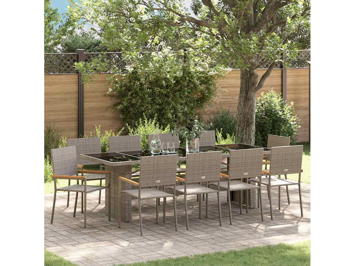 Vidaxl Conjunto De Jantar Para Jardim 11 Pcs Cinzeto Vime Pe