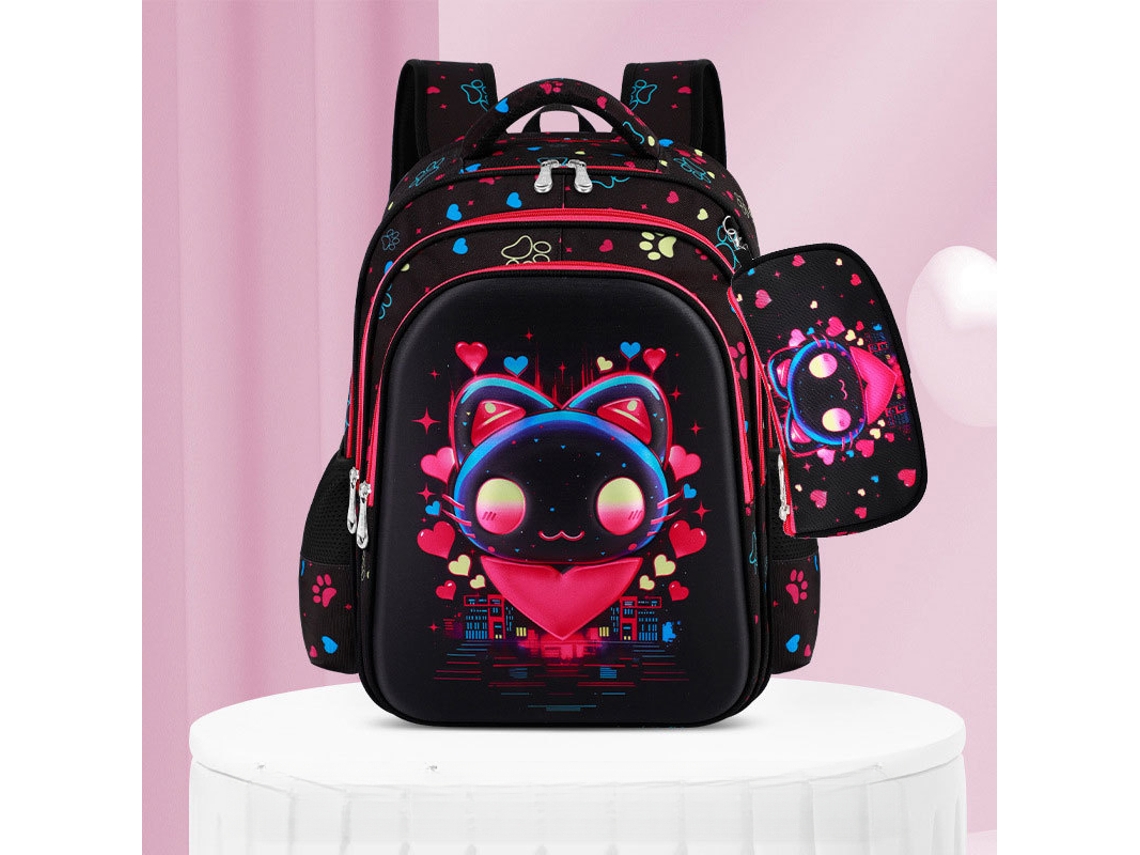 Conjunto de Mochila Escolar Infantil com Estojo (cabeça De Gato) CUICH