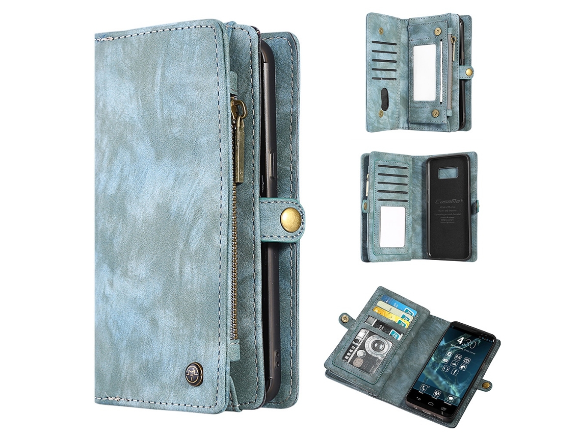 Capa para Samsung Galaxy S8, carteira, azul, com zíper