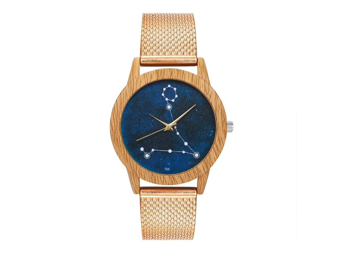 Relógio de pulso unissex Zhoulianfa com pulseira de malha e mostrador redondo (ouro rosa)
