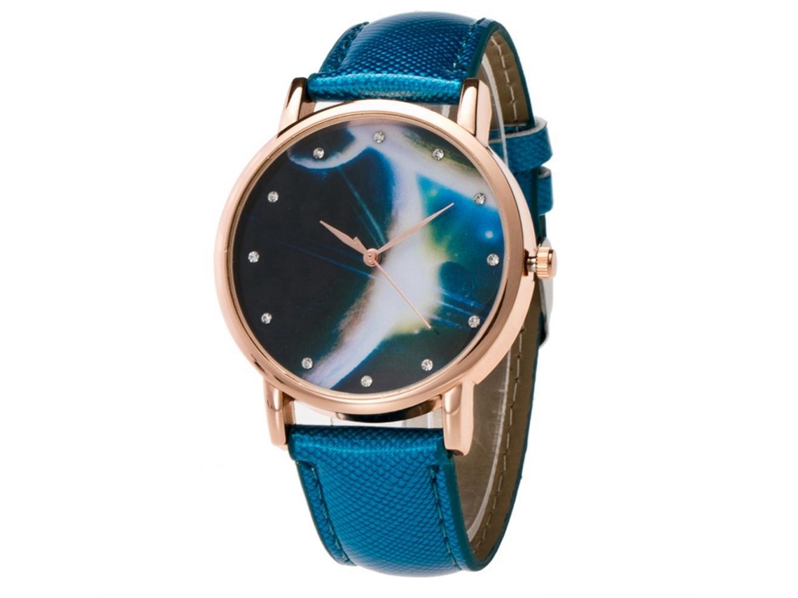 Relógio de pulso de quartzo para casais, meninos e meninas com design moderno de estrela azul.