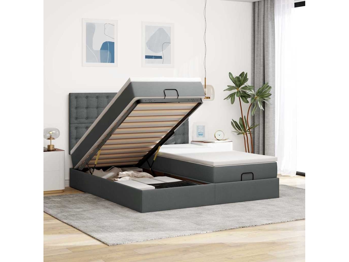 Vidaxl Estrutura De Cama Otomana Com Colchões Tecido Cinzento Escuro