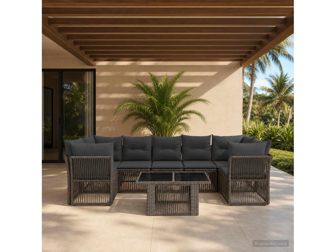 Vidaxl Conjunto De Sofá De Jardim 8 Unid. Cinzento Vime Pe