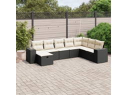 Vidaxl 8 Pcs Conjunto Sofás De Jardim Com Almofadões Vime Pe Preto