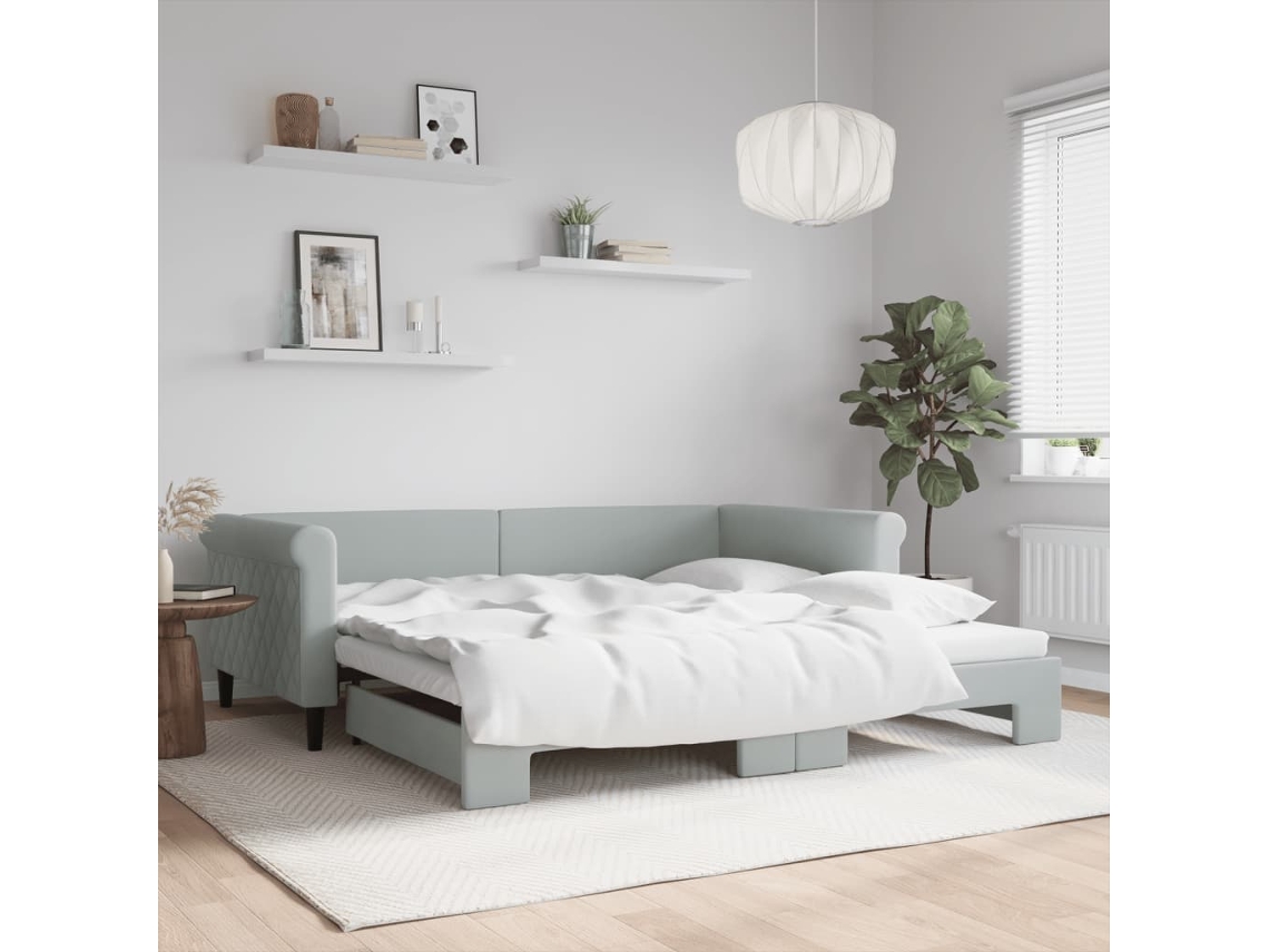 Vidaxl Sofá-cama Com Gavetão 100x200 Cm Veludo Cinzento-claro