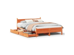 Cama Sem Colchão 135x190 Cm Madeira Pinho Maciça Castanho-mel