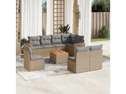 Vidaxl 9 Pcs Conjunto De Sofás P/ Jardim Com Almofadões Vime Pe Bege