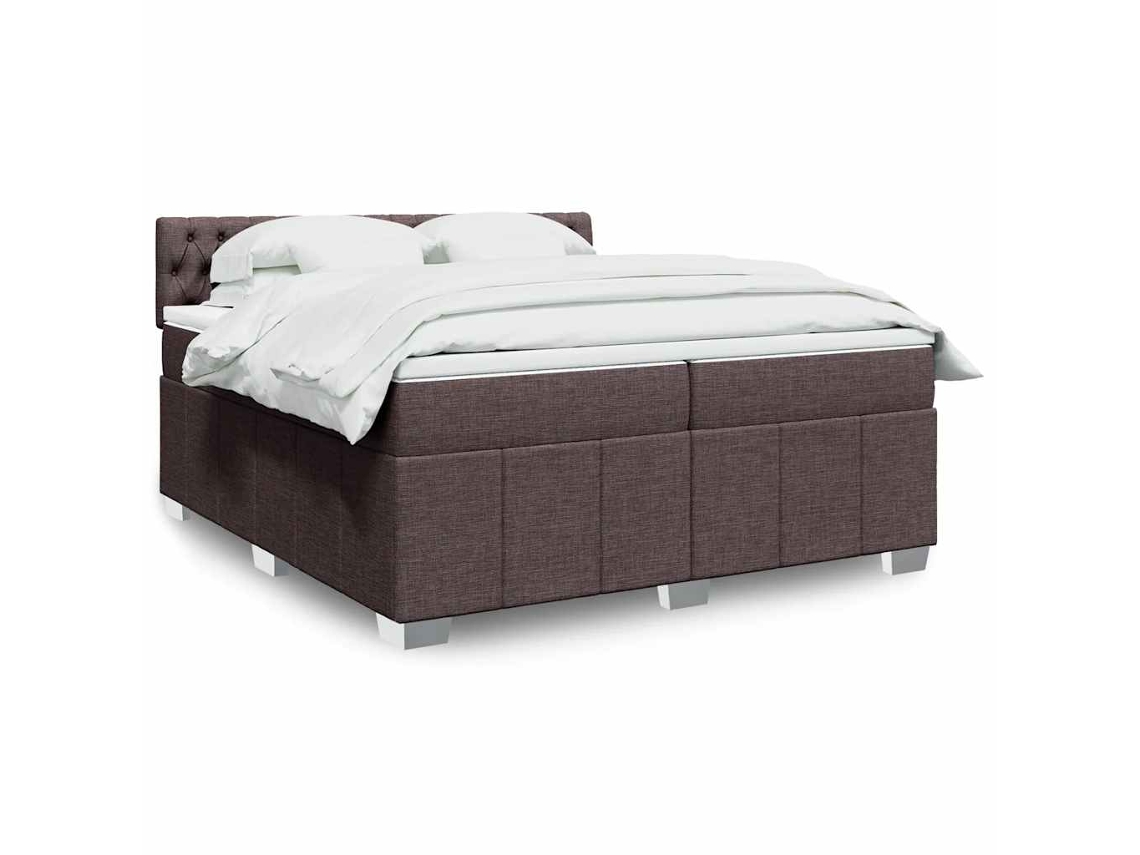 Cama Com Molas/colchão 200x200 Cm Tecido Castanho-escuro