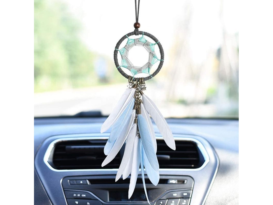 Aro de Sonhos Feather Cinza Mão Feita Decoração Parede Carro Acessório Presente