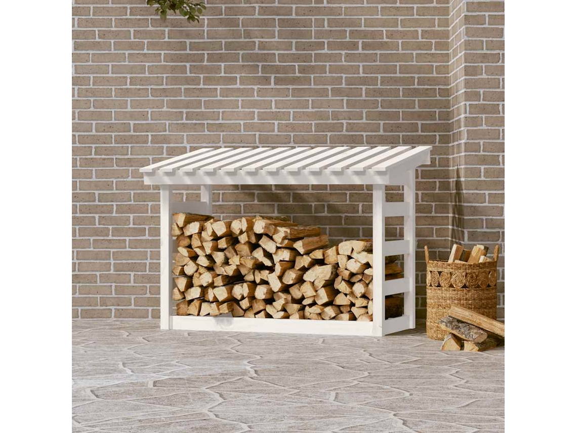 Vidaxl Suporte Para Lenha 108x64,5x78 Cm Pinho Maciço Branco