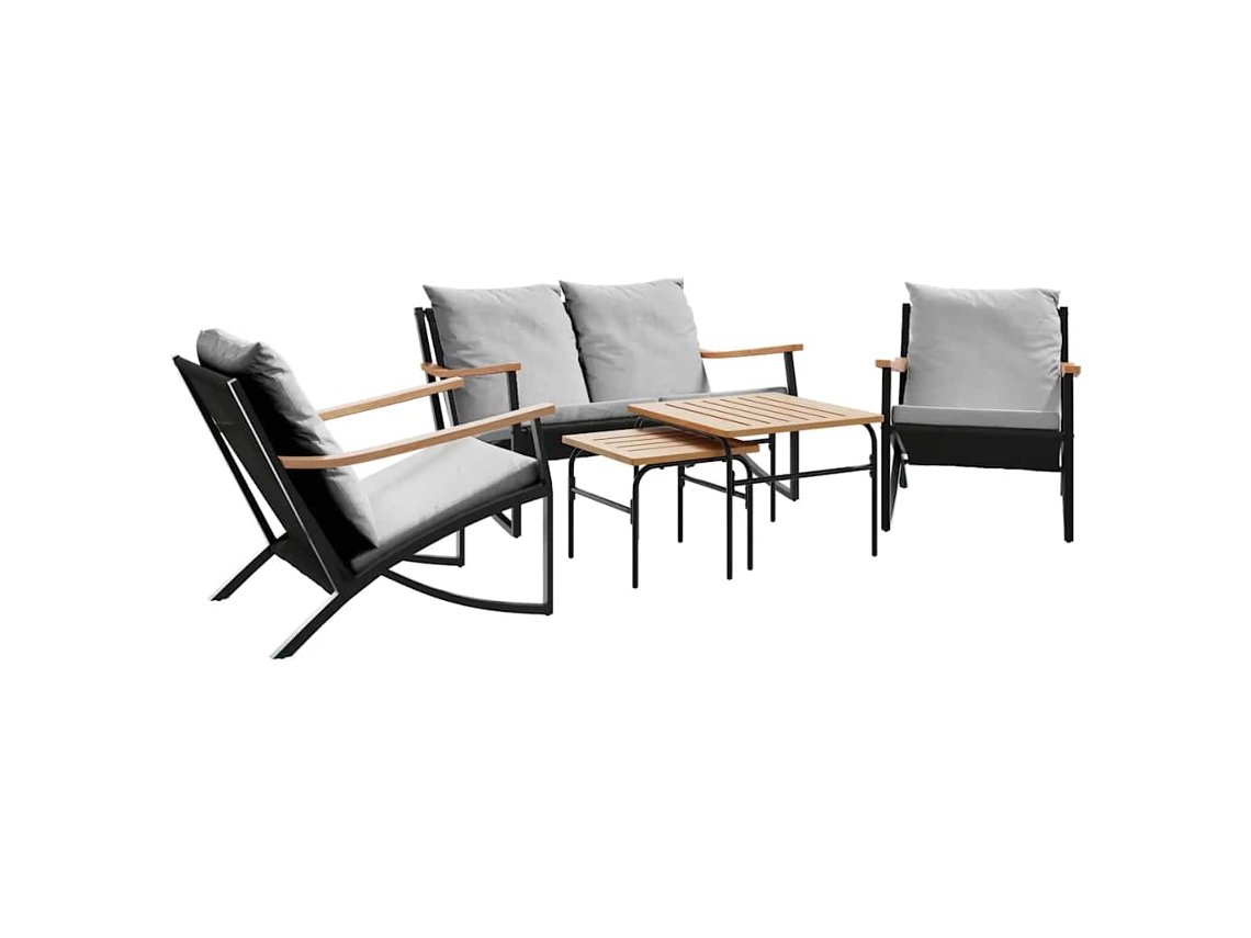 5 Pcs Conjunto Mobiliário de Varanda com Almofadões Aço Preto MAISON EXCLUSIVE