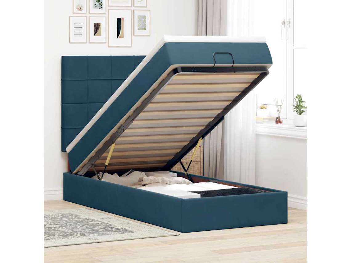 Vidaxl Estrutura Cama Otomana Colchões 80x200 Cm Veludo Azul Escuro