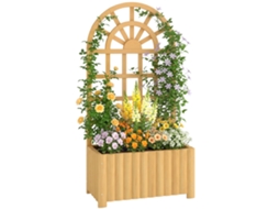 Vaso com Treliça de Madeira com Drenagem para Culturas Vegetais Flores Ervas 60x30x120 Cm Natural Ge