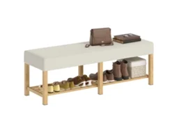 Banco sapateira com assento acolchoado, para 2 pessoas, 140x44x48cm, creme e madeira BTFORUS