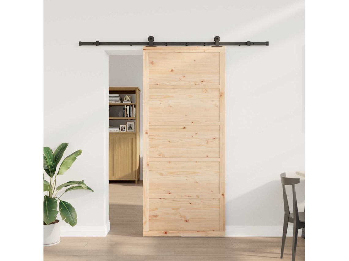Vidaxl Porta Deslizante 90 X 208 Cm Madeira De Pinho Maciça Natural