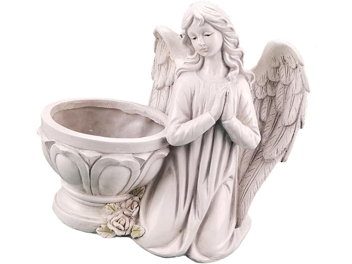 Vaso de Flores Criativo em Resina Branca com Motivo, Finamente Trabalhado, a Quebras, para Decoração de Jardim e Mesa CHABERLU