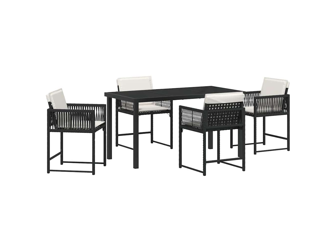 Conjunto de Jantar para Jardim 5 Pcs - Móveis de Jardim para Refeição Preto Vime Pe HARLANV1