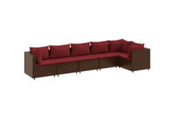 Conjunto de 6 Pcs Lounge Jardim com Almofadões Vime Pe Castanho MAISON EXCLUSIVE