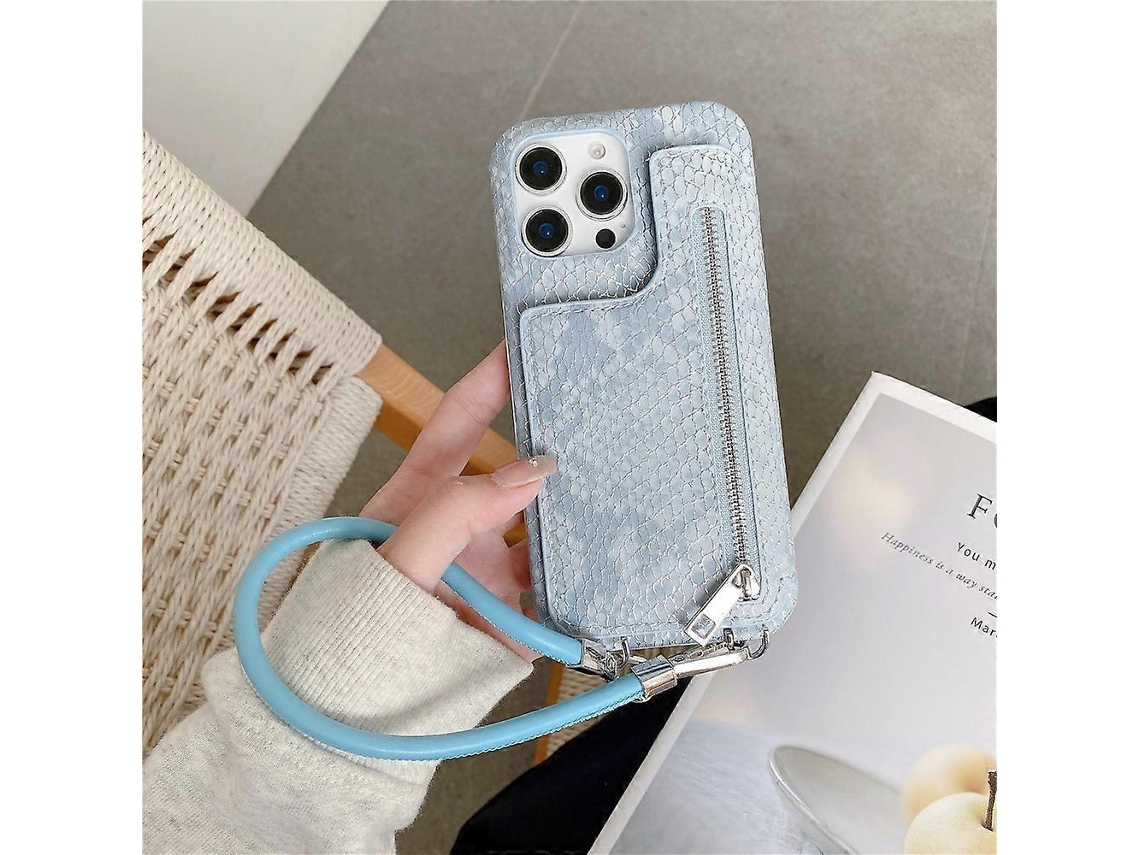 Capa Com Zíper E Porta-cartões Compatível Com Iphone 15 Pro, Textura De Cobra, Pu Capa Traseira De Pc Com Cordão