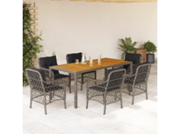 Conjunto 7 Peças Jantar P/ Jardim C/ Almofadões Vime Pe Cinza Dkd Home Decor