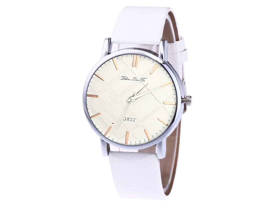 Reloj De Cuarzo Analógico Con Correa De Cuero Pu Unisex (blanco)