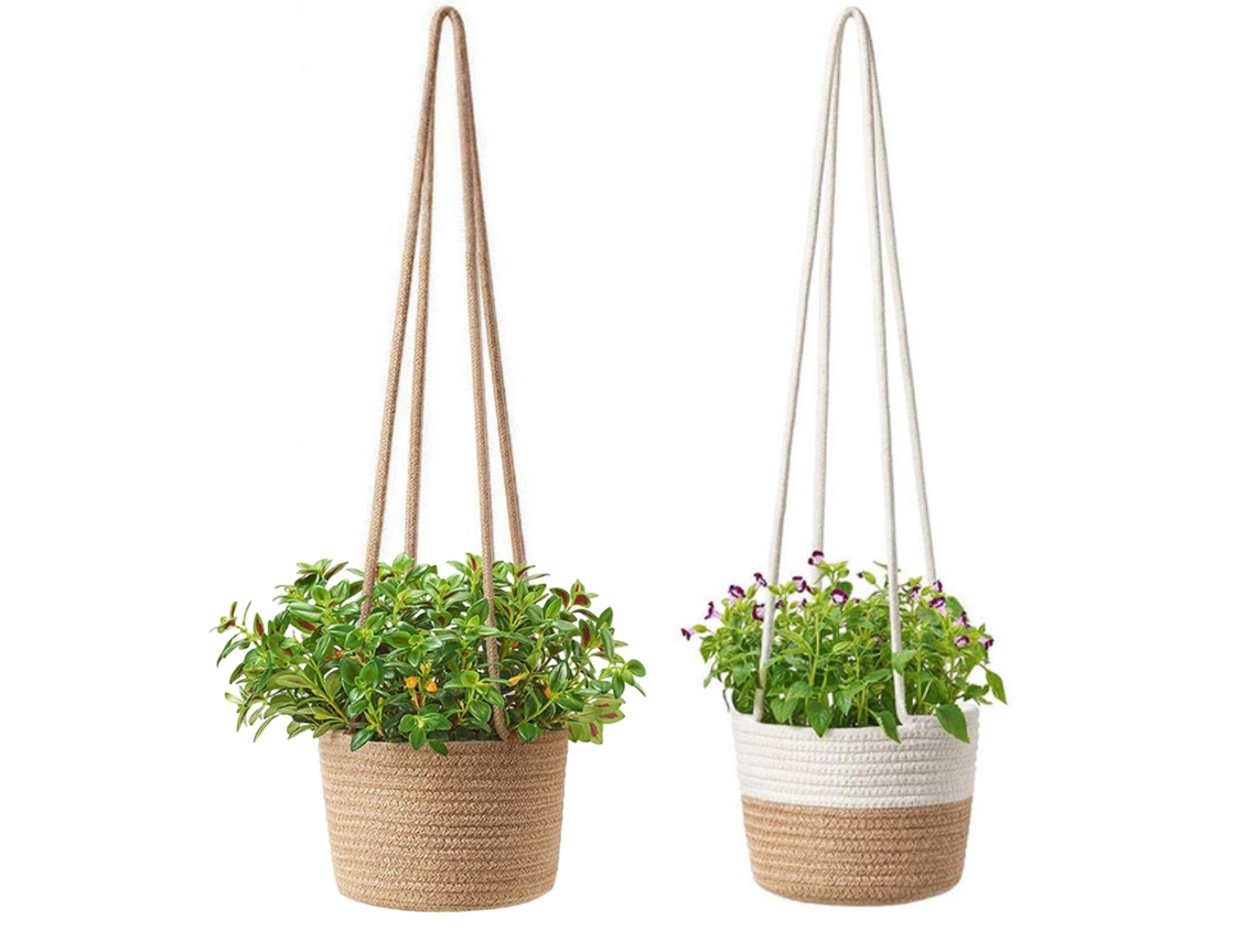 2 Cestos De Planta Trançados Pendurar Decoração Parede